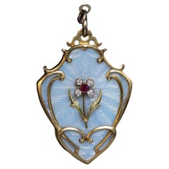 Large Art Nouveau Antique Guilloche Enamel Locket Pendant