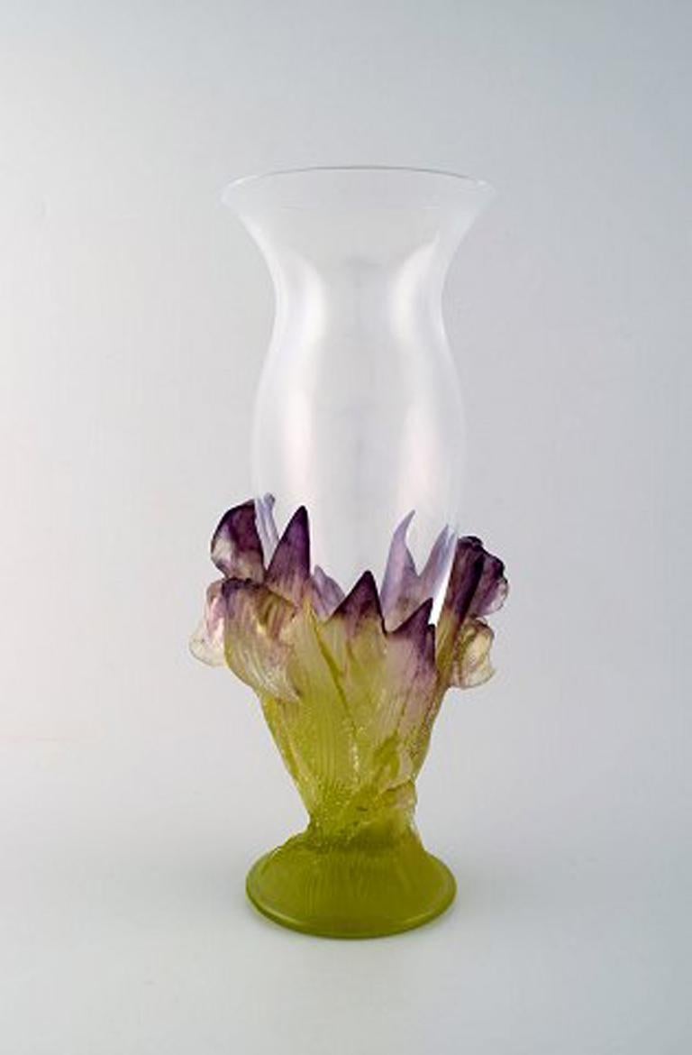 Large Art Nouveau Art Glass Vase from Daum. Iris in "Pâte De Verre
