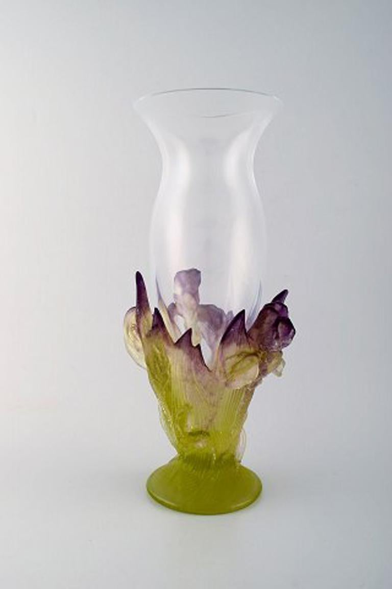 Large Art Nouveau Art Glass Vase from Daum. Iris in "Pâte De Verre