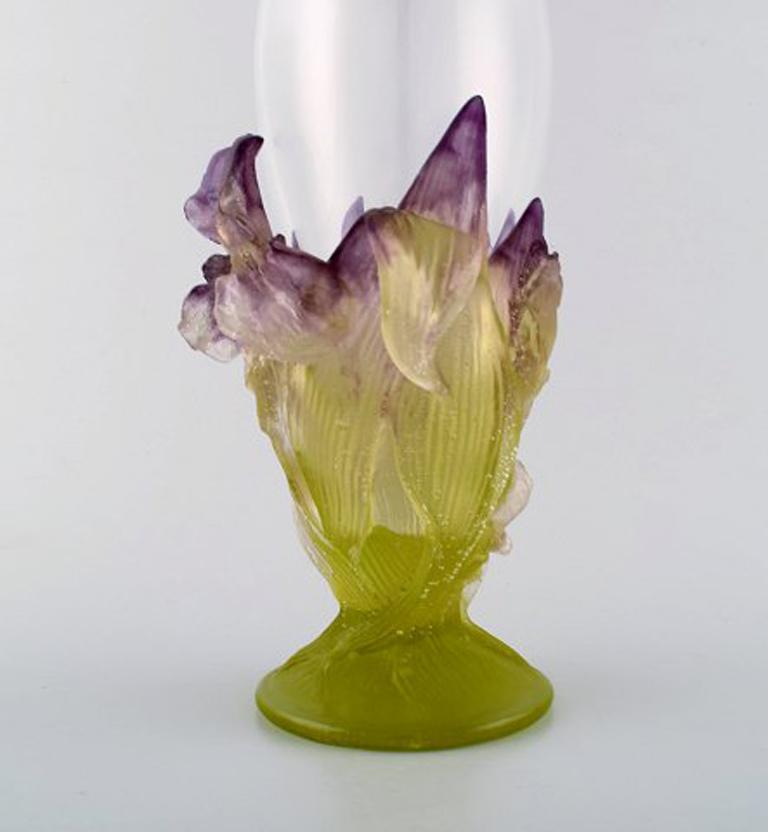 Large Art Nouveau Art Glass Vase from Daum. Iris in "Pâte De Verre