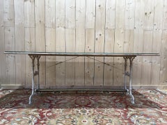 Large Art Nouveau bistro table in iron and marble