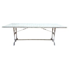 Large Art Nouveau bistro table in iron and marble
