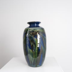 Large Art Nouveau Blue & Green Glazed Vase by Herman Kähler, Denmark c. 1900