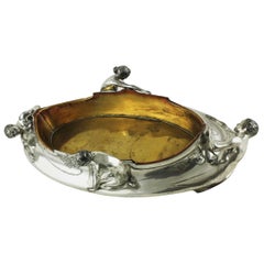 Large Art Nouveau Bowl, Silver Plated Tin, Floral Design, circa 1900