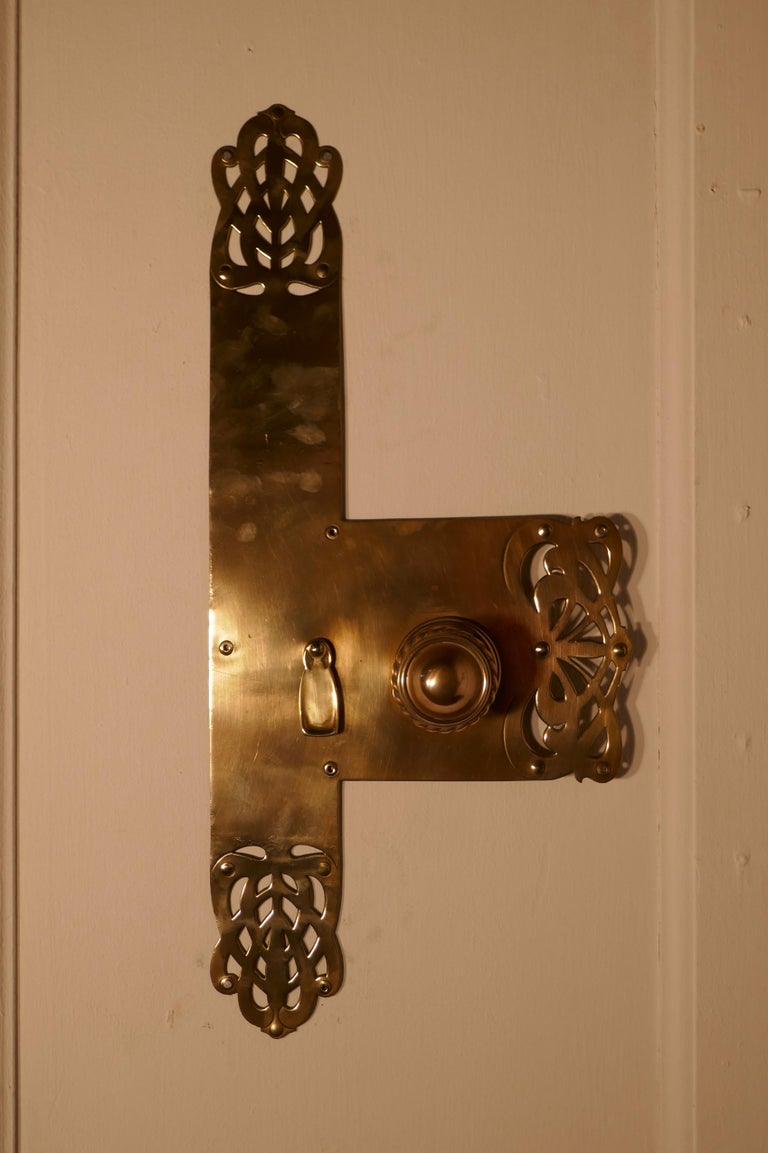 Large Art Nouveau Brass Front Door Plate with Knob and Escutcheon at