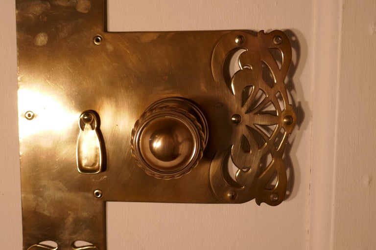 Large Art Nouveau Brass Front Door Plate with Knob and Escutcheon at
