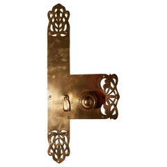 Large Art Nouveau Brass Front Door Plate with Knob and Escutcheon