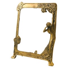 Large Art Nouveau Brass Lady of the Lake Picture Frame