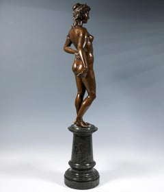 Large Art Nouveau Bronze Figure, Nude On Marble Pedestal, Vienna Ca 1900