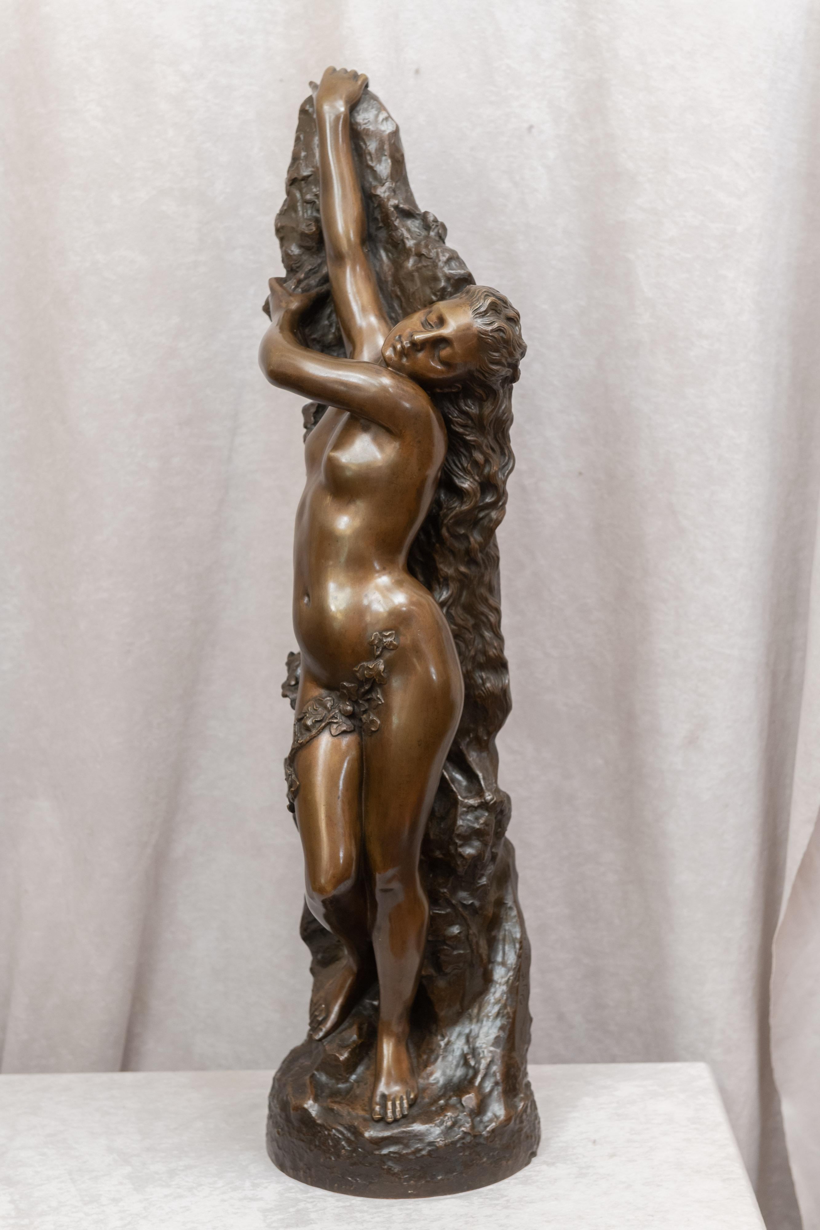 French Large Art Nouveau Bronze Figure of a Female Nude, 19th Century, Artist Signed