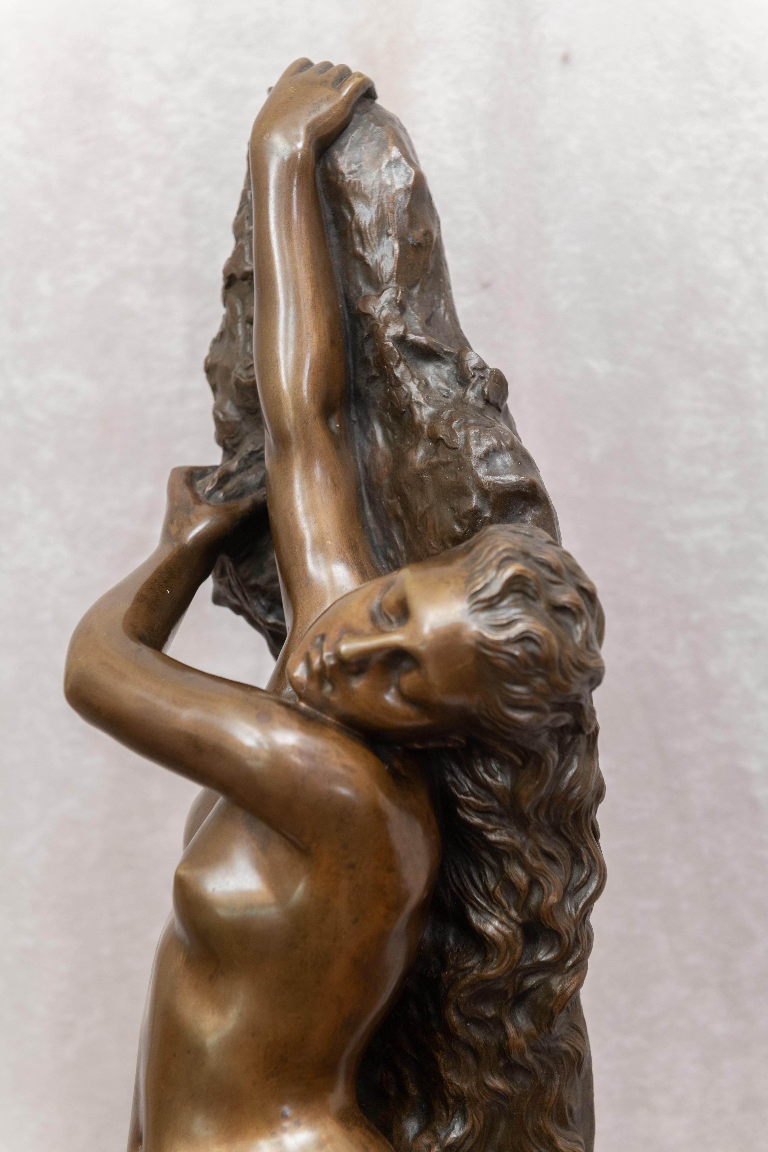 Patinated Large Art Nouveau Bronze Figure of a Female Nude, 19th Century, Artist Signed