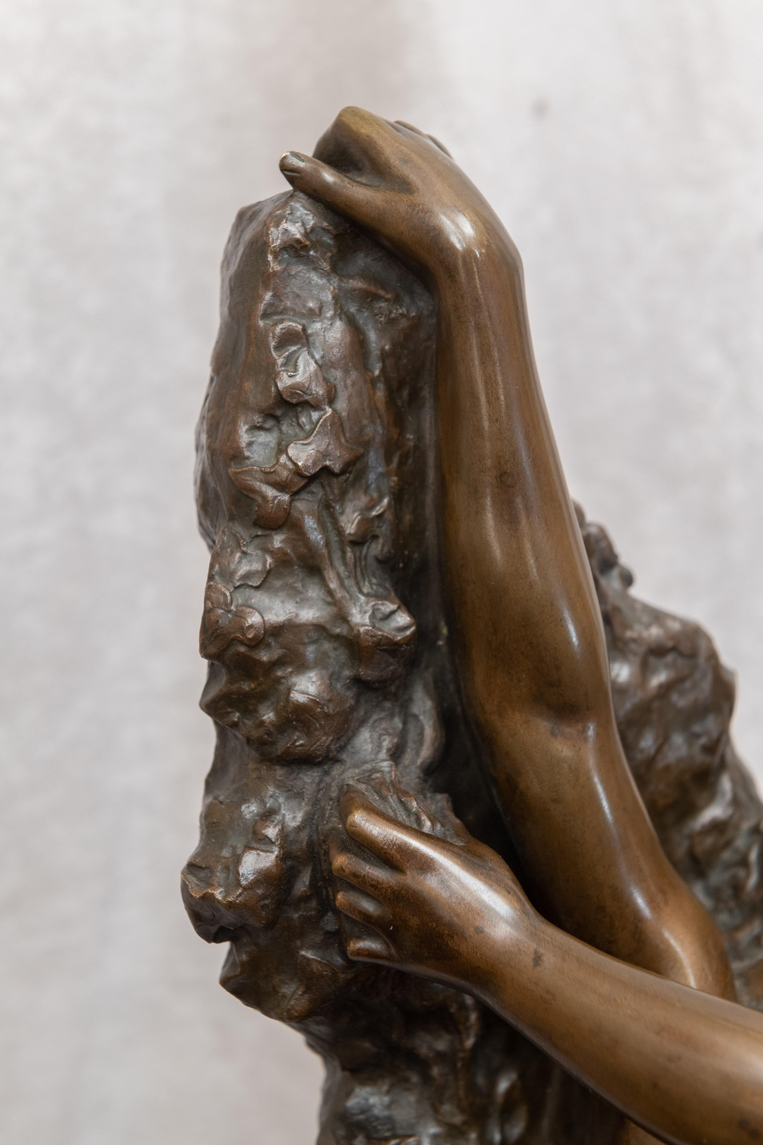 Large Art Nouveau Bronze Figure of a Female Nude, 19th Century, Artist Signed In Excellent Condition In Petaluma, CA