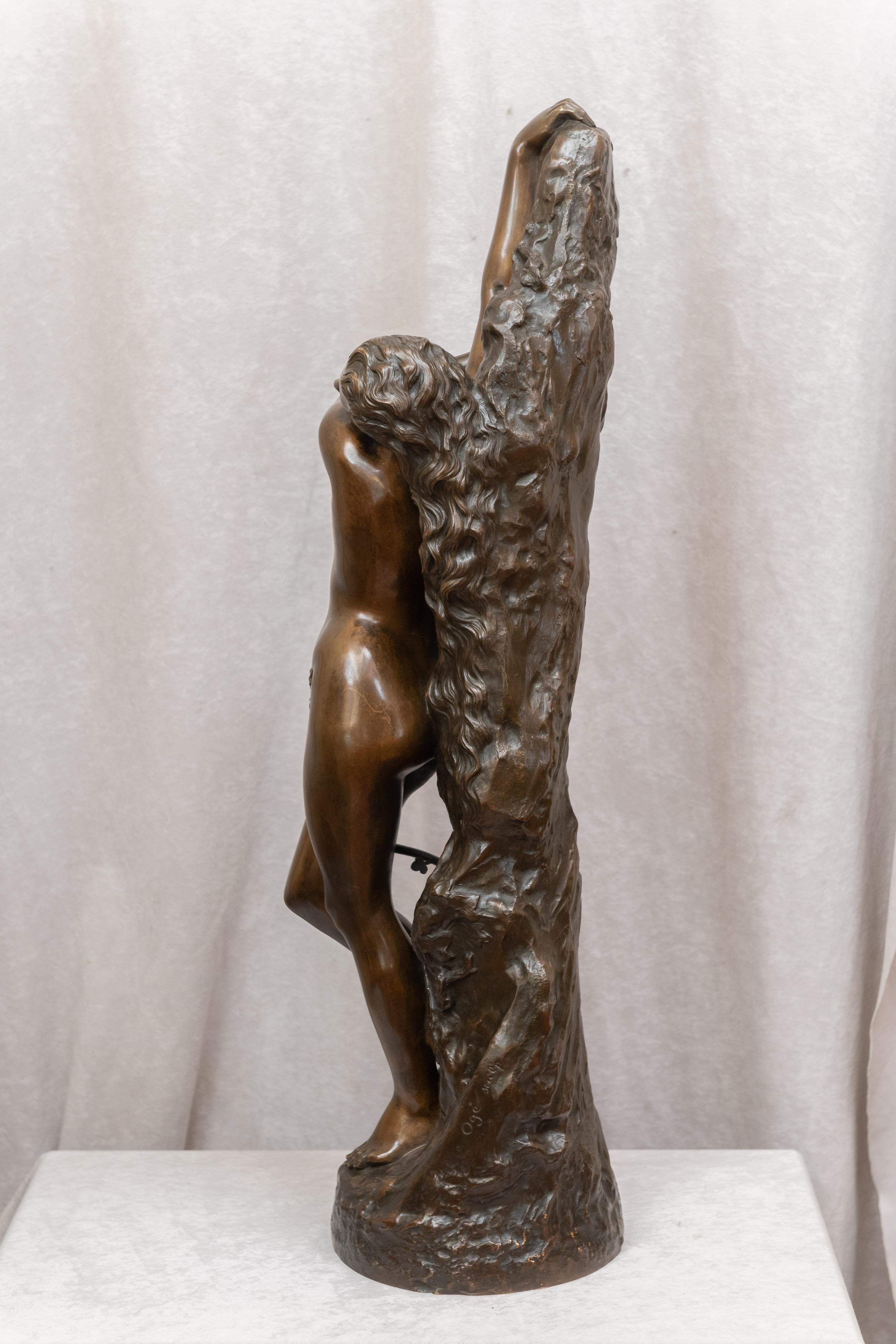 Large Art Nouveau Bronze Figure of a Female Nude, 19th Century, Artist Signed 2