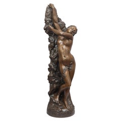 Large Art Nouveau Bronze Figure of a Female Nude, 19th Century, Artist Signed