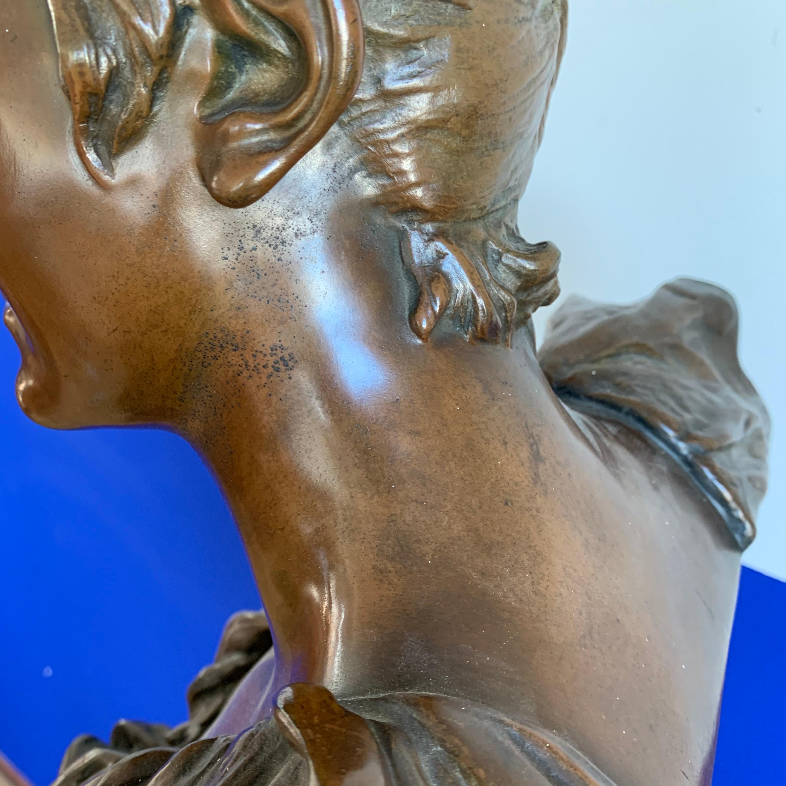 Large Art Nouveau Bronze Lady Bust Sculpture by Georges Van der Straeten, Paris For Sale 2