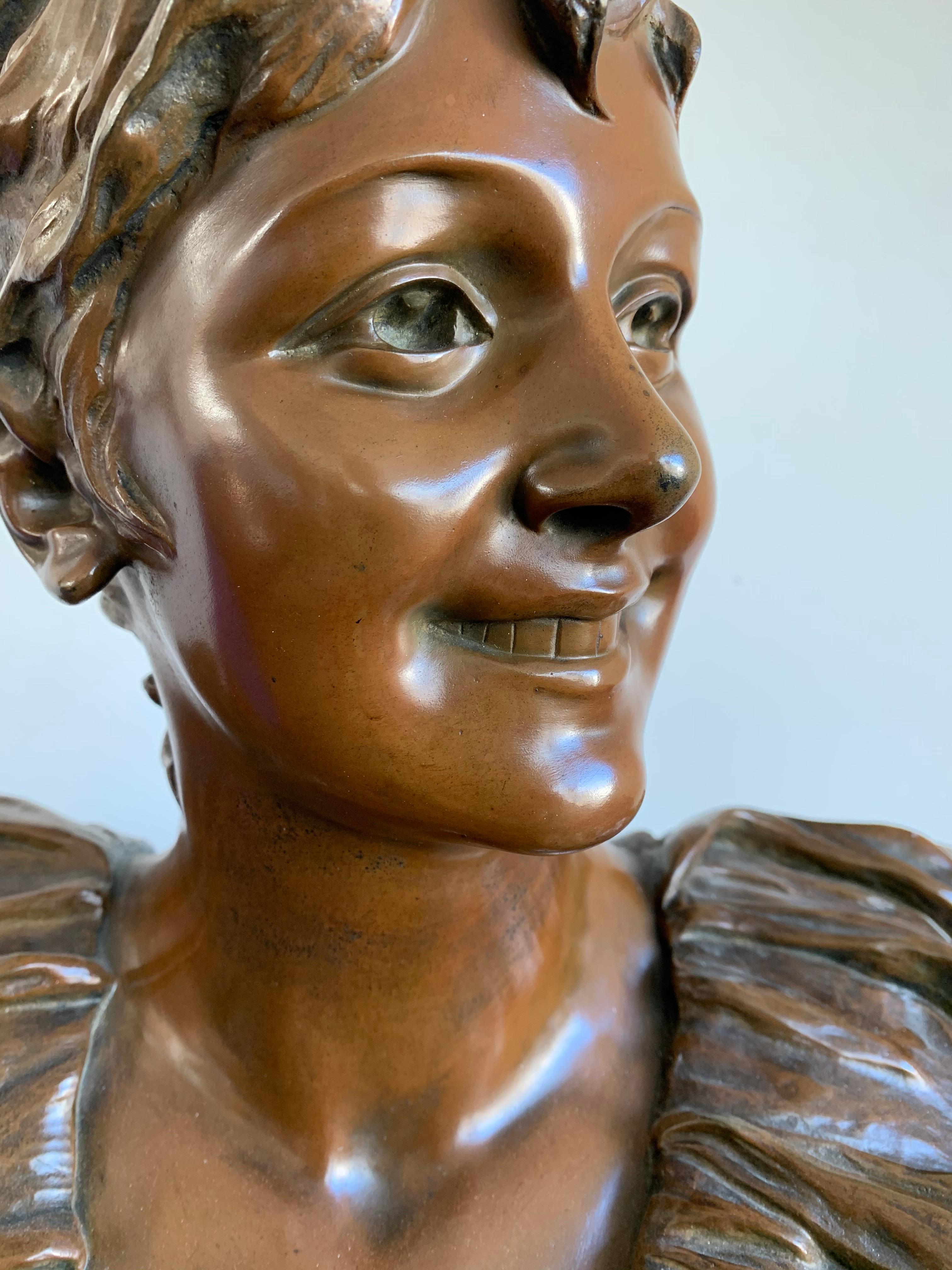 Large Art Nouveau Bronze Lady Bust Sculpture by Georges Van der Straeten, Paris For Sale 9