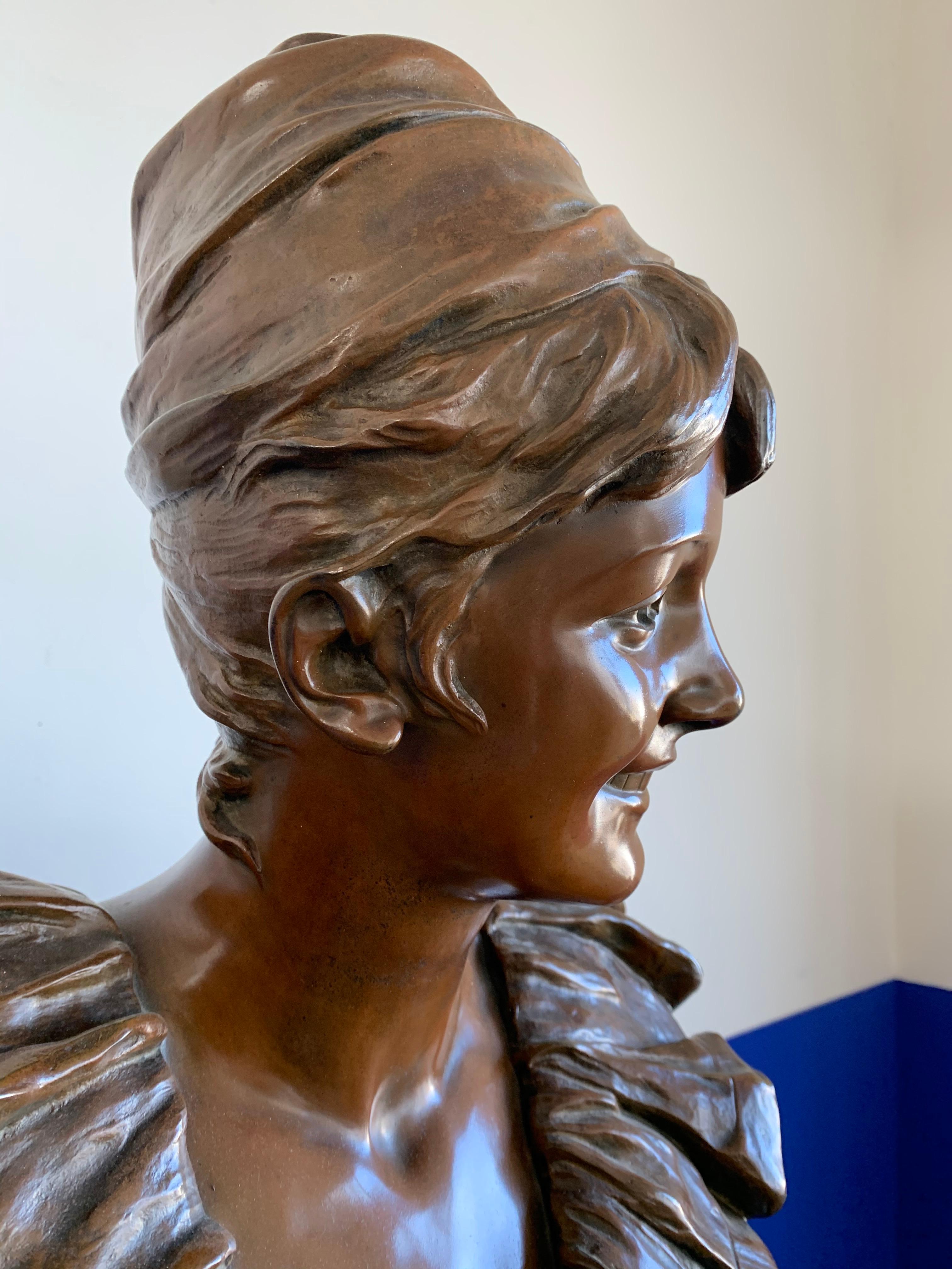 Grande sculpture de buste de femme en bronze Art Nouveau de Georges Van der Straeten, Paris en vente 13