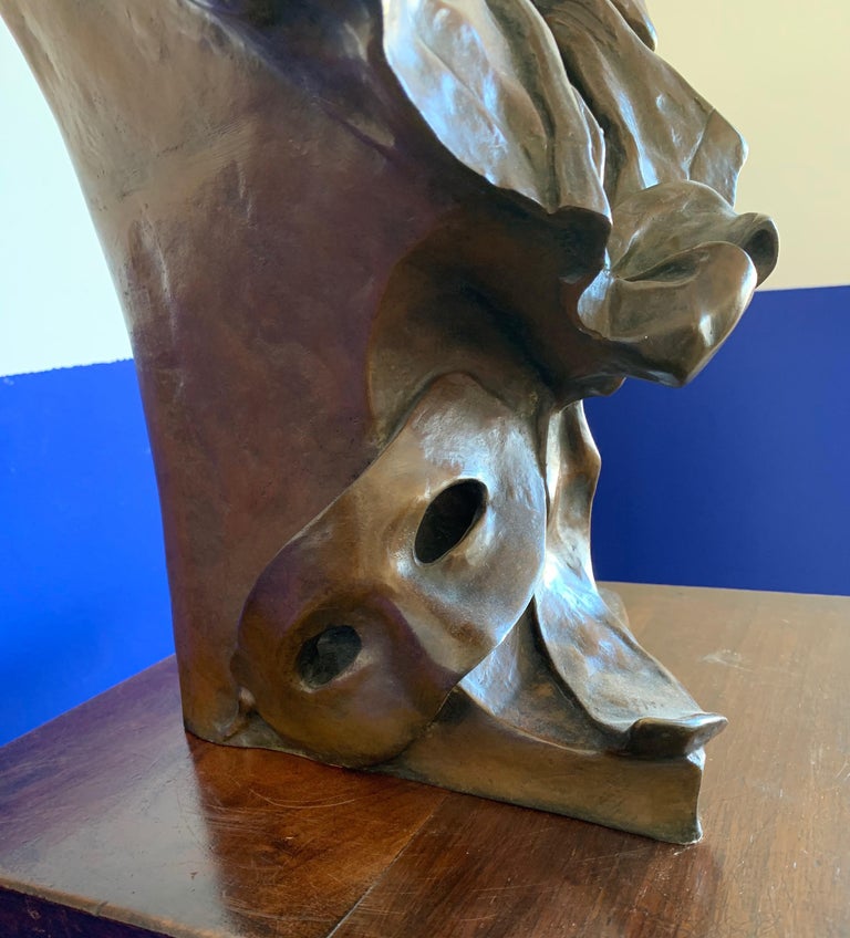 Large Art Nouveau Bronze Lady Bust Sculpture by Van der