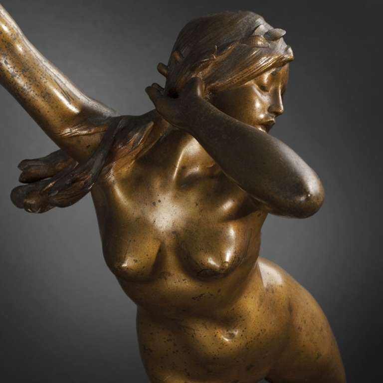 Large Art Nouveau Bronze Sculpture Daphne by Jules Dercheu, France, circa 1900 4