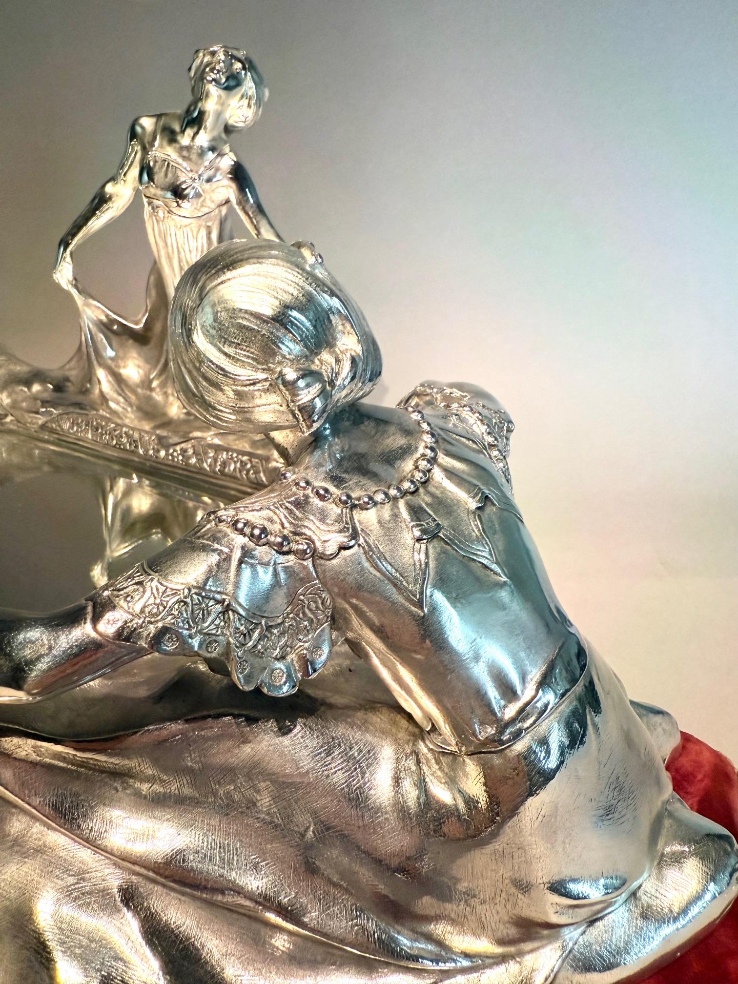 Large Art Nouveau bronze Silver-Plated Centerpiece. Circa 1900s. For Sale 4