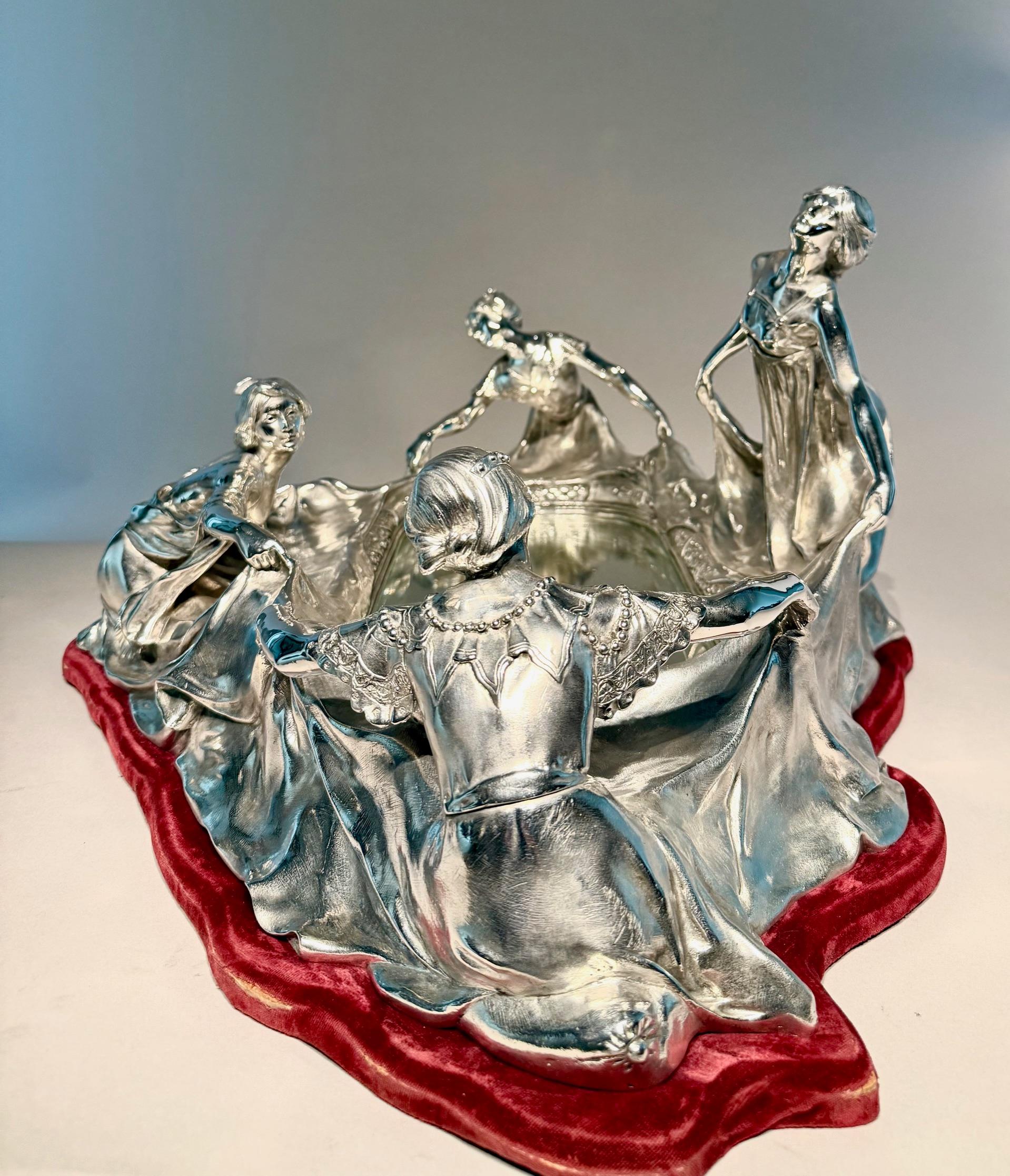 Large Art Nouveau bronze Silver-Plated Centerpiece. Circa 1900s. For Sale 5