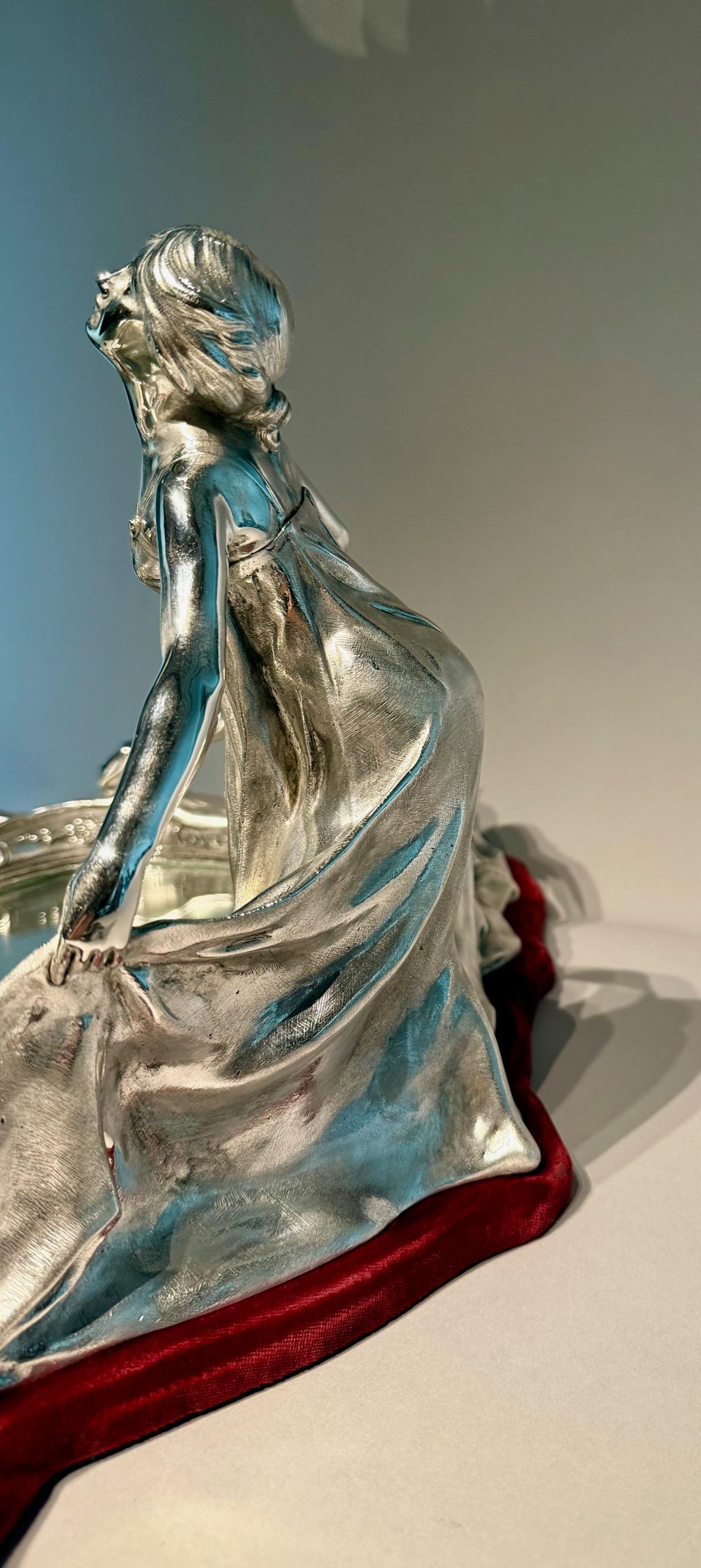 Large Art Nouveau bronze Silver-Plated Centerpiece. Circa 1900s. For Sale 6