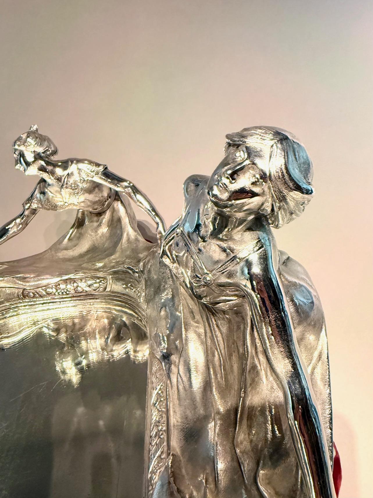 Large Art Nouveau bronze Silver-Plated Centerpiece. Circa 1900s. For Sale 7