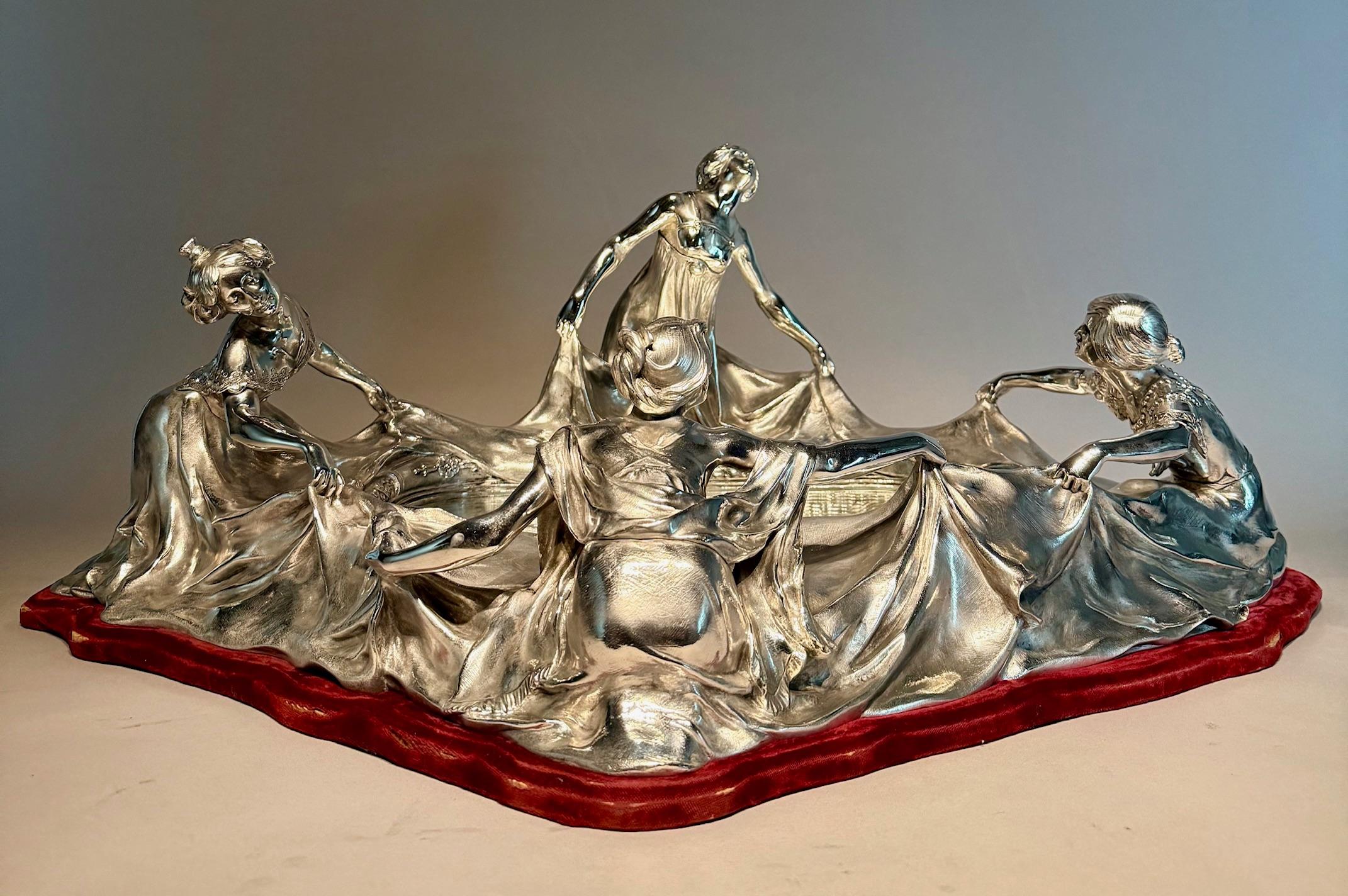 Silver Plate Large Art Nouveau bronze Silver-Plated Centerpiece. Circa 1900s. For Sale