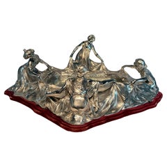 Large Art Nouveau bronze Silver-Plated Centerpiece. Circa 1900s.
