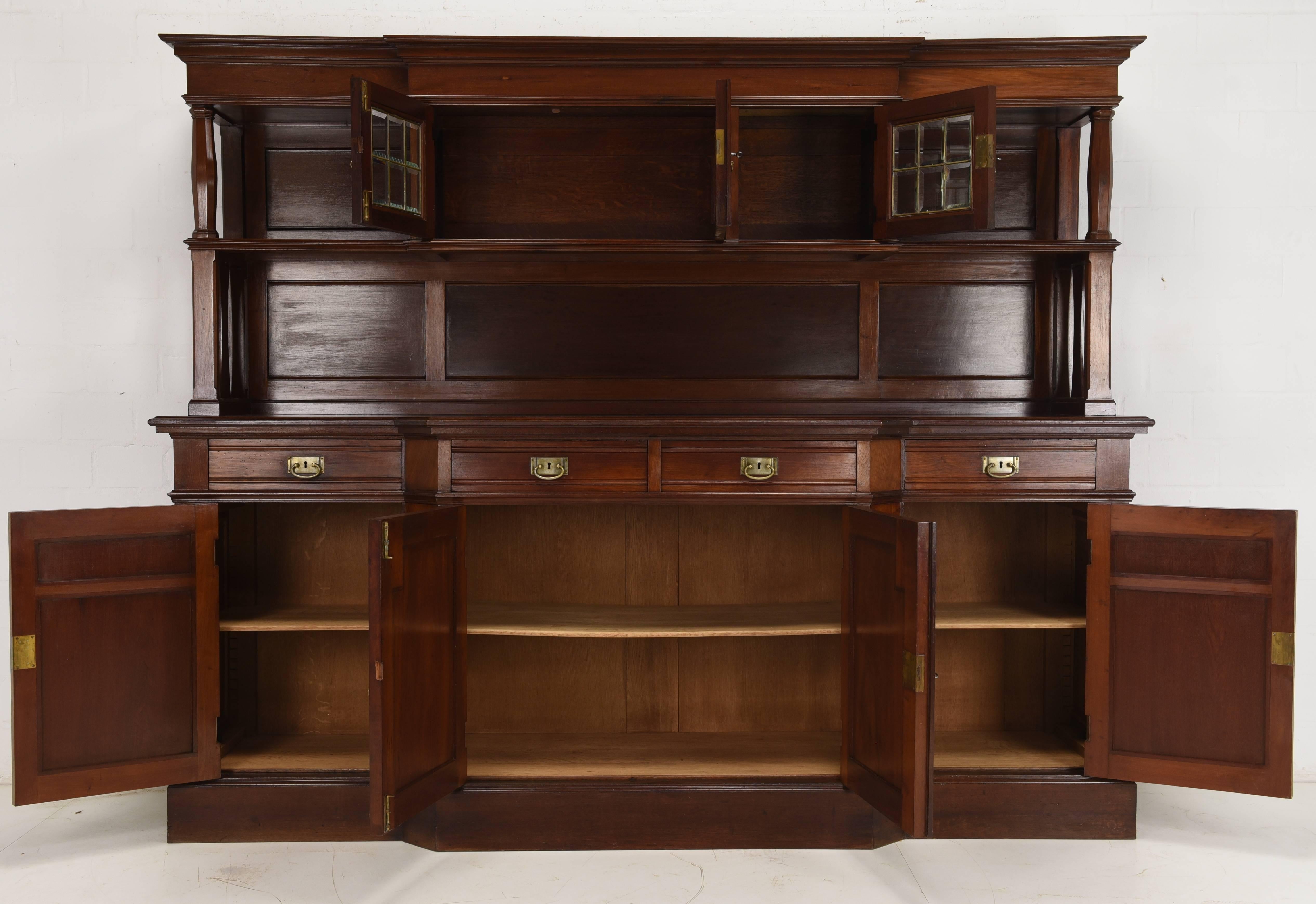 A large Art Nouveau buffet cabinet from circa 1920. The corpus is made of mahogany and the interior is made of solid oakwood. The piece is made in great craftsmanship and has a very high quality. Original brass fittings and high quality original