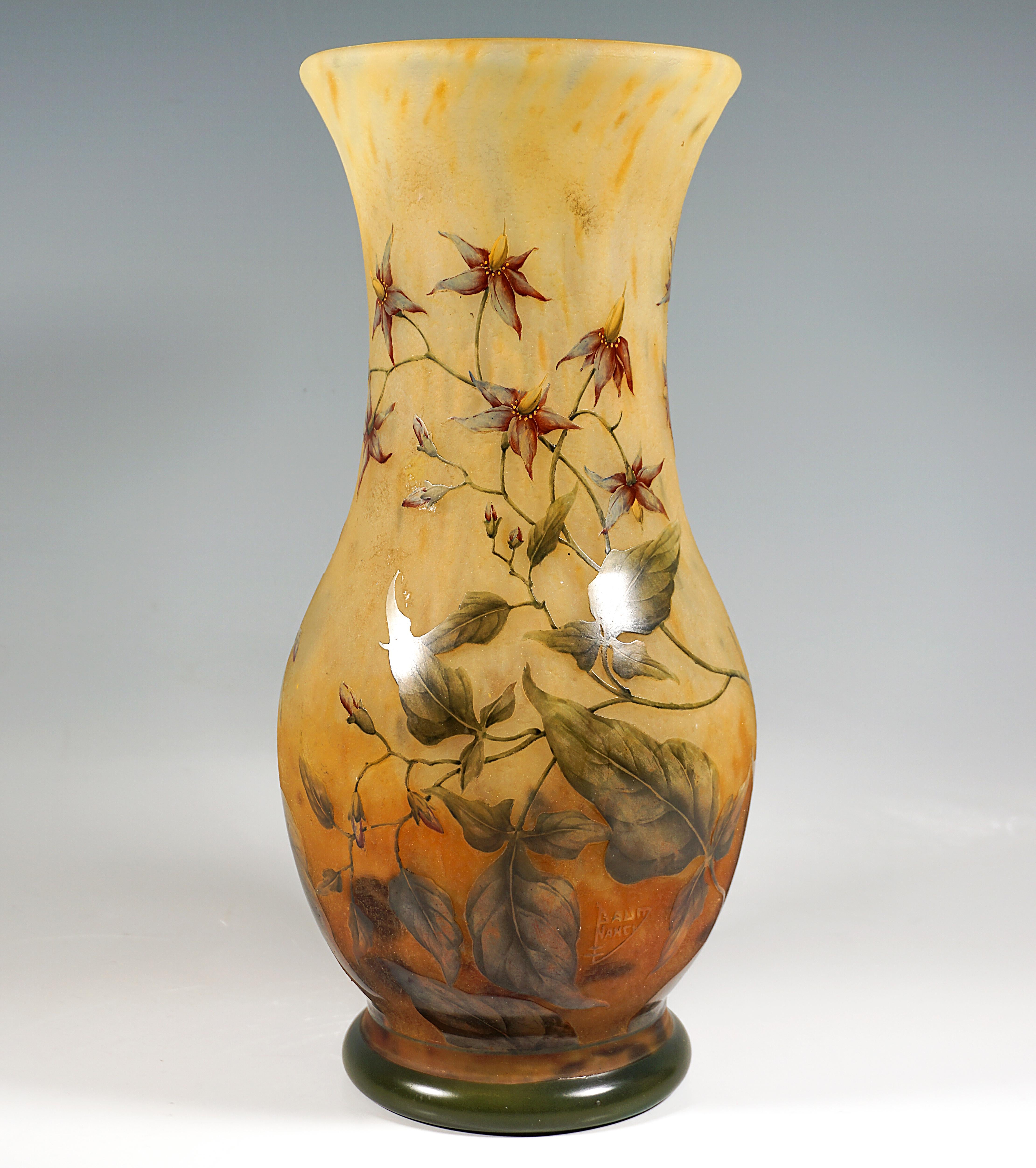 French Large Art Nouveau Cameo Vase, Solanum Dulcamara Decor, Daum Nancy, France, 1910 For Sale