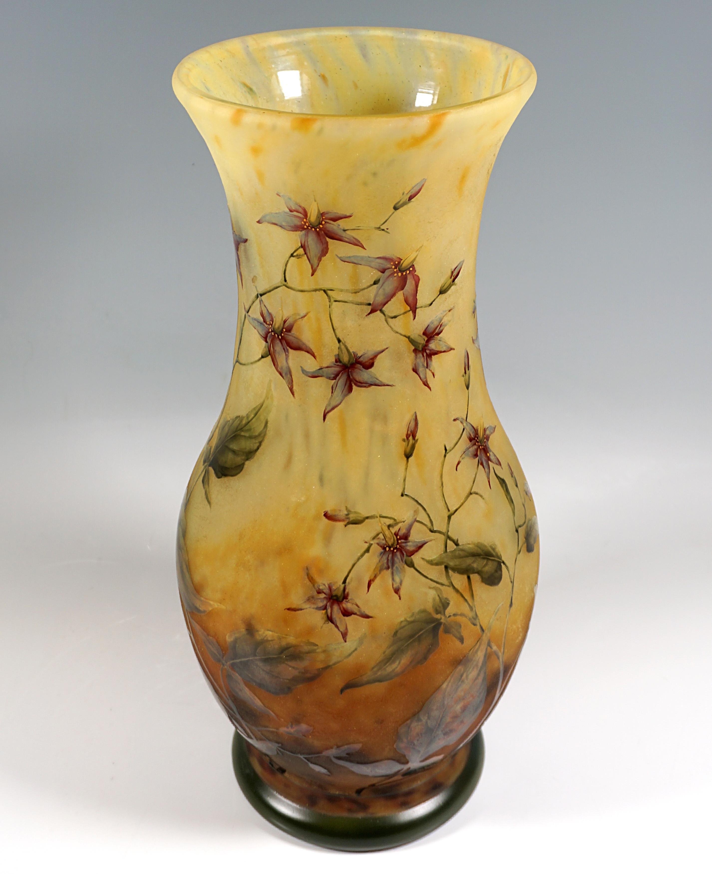 Early 20th Century Large Art Nouveau Cameo Vase, Solanum Dulcamara Decor, Daum Nancy, France, 1910 For Sale