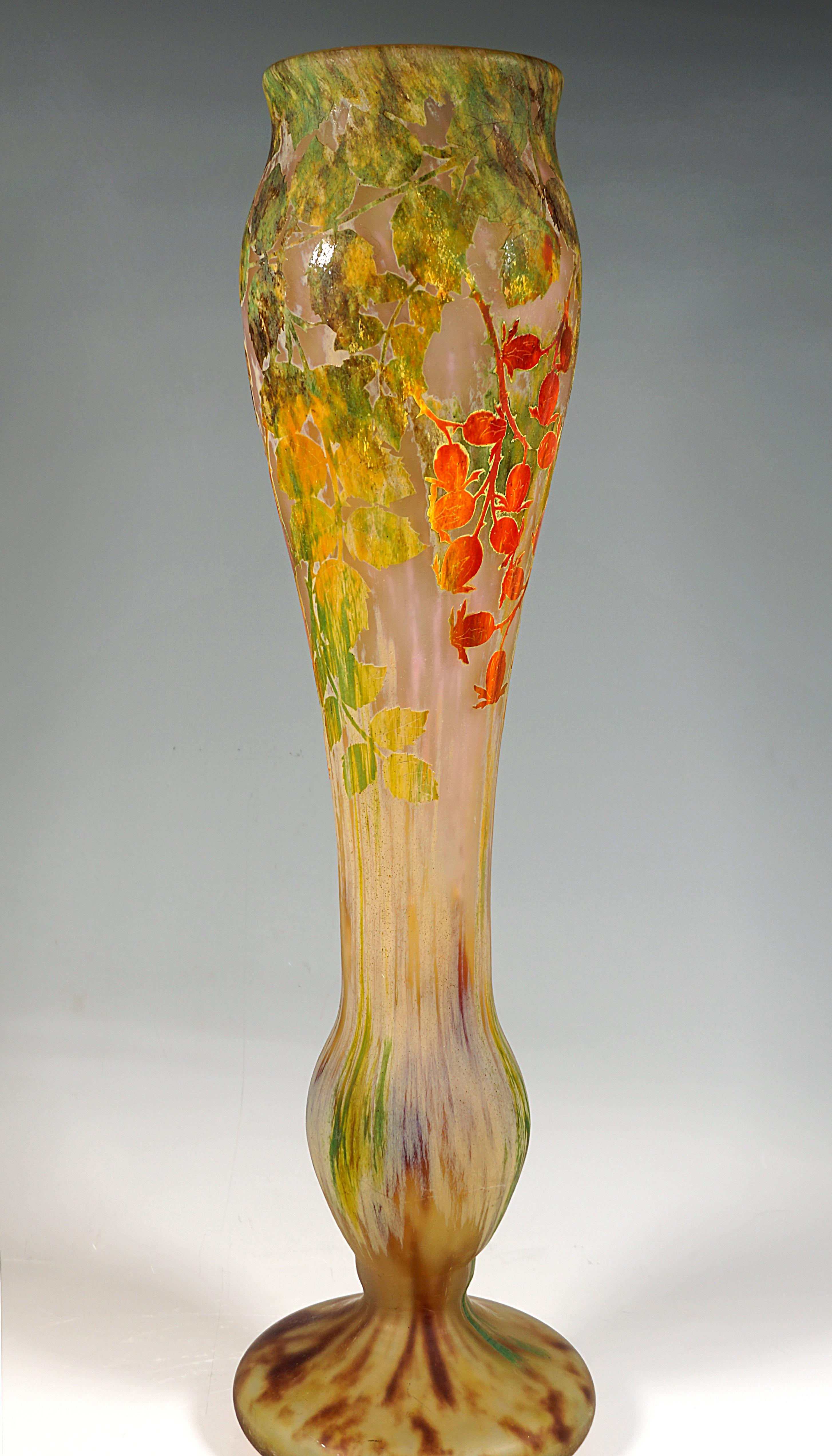 Large Art Nouveau Cameo Vase with Rosehip Decor, Daum Nancy, France, circa 1910 In Good Condition For Sale In Vienna, AT