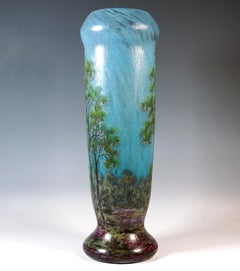 Large Art Nouveau Cameo Vase With Spring Landscape, Daum Nancy, France, Ca 1910