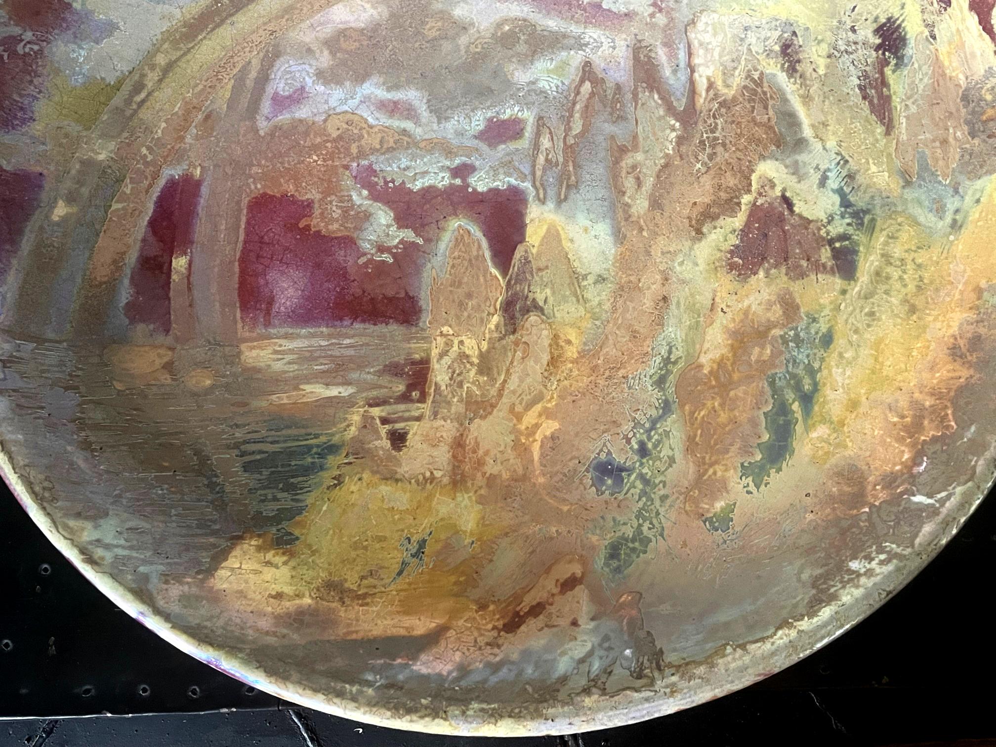 Late 19th Century Large Art Nouveau Ceramic Landscape Plate with Luster Glaze by Clement Massier For Sale