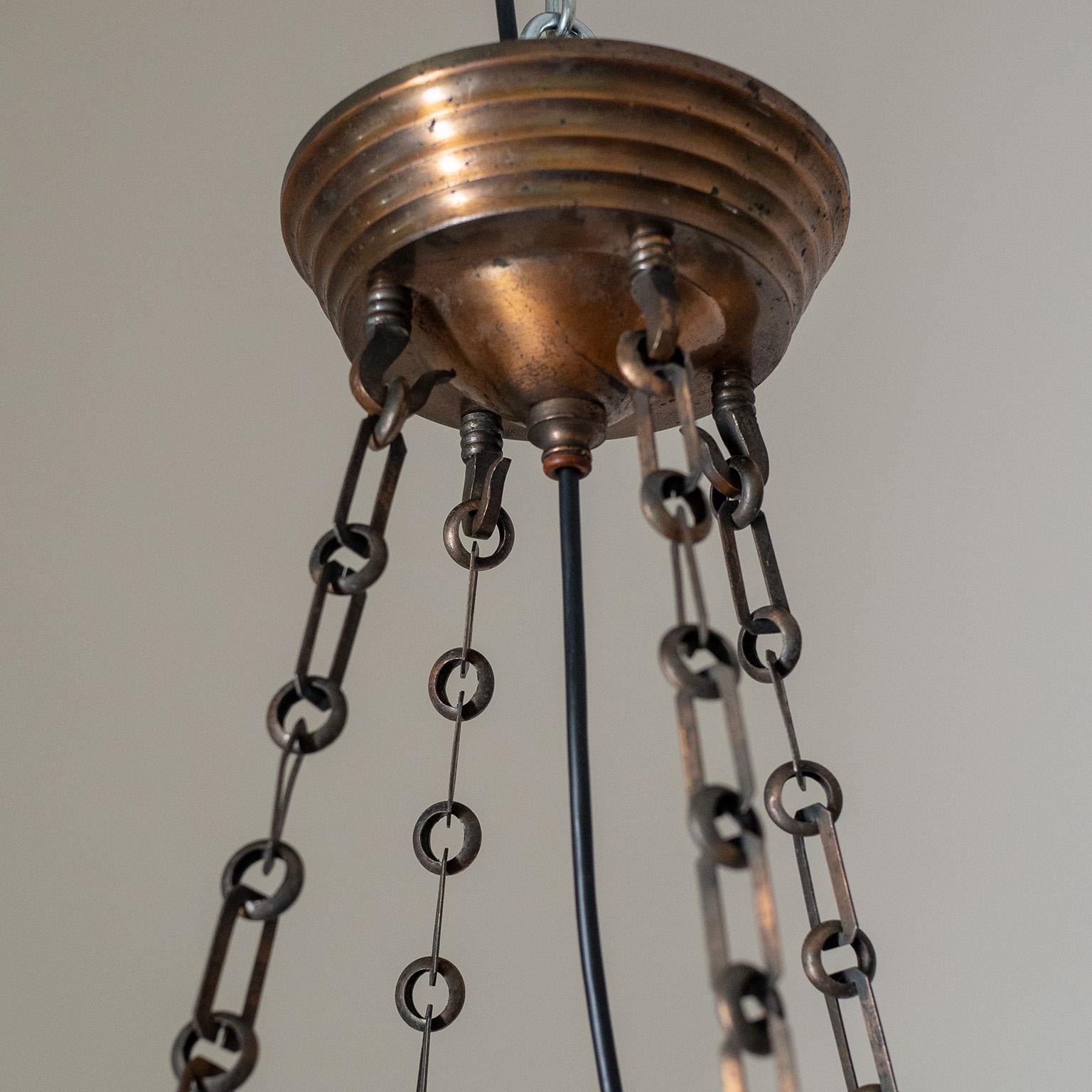 20th Century Large Art Nouveau Copper and Glass Lantern