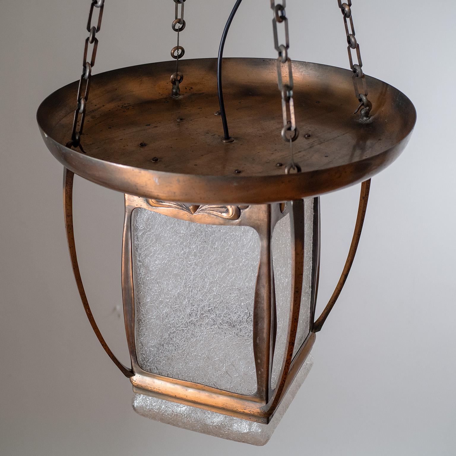 Large Art Nouveau Copper and Glass Lantern 1