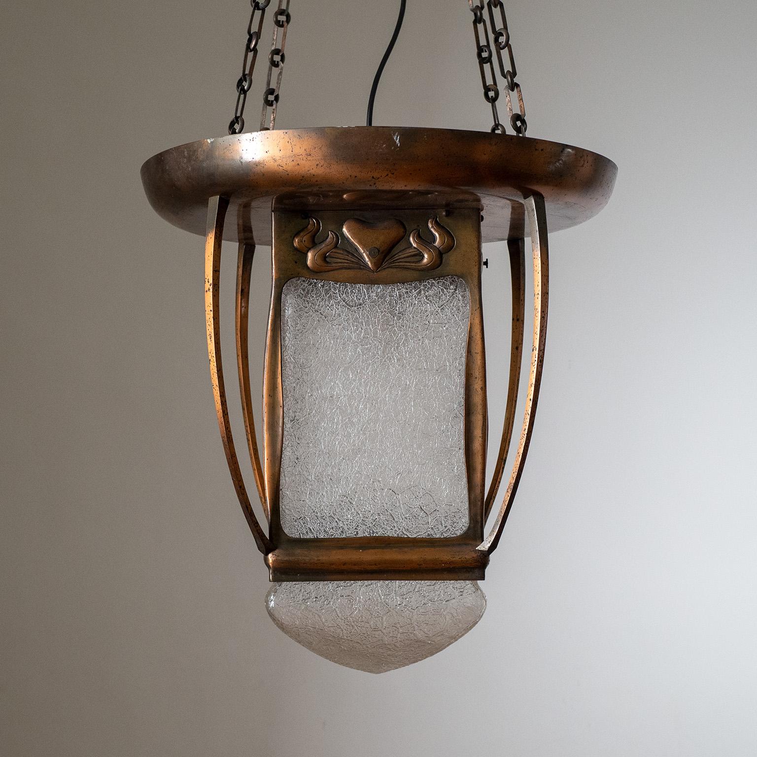 Large Art Nouveau Copper and Glass Lantern 2