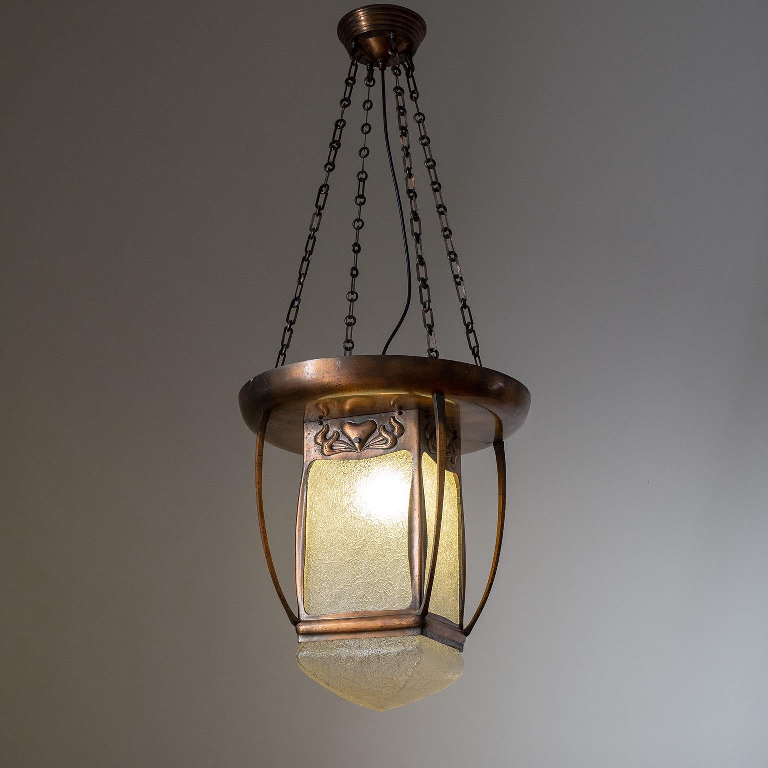 Large Art Nouveau Copper and Glass Lantern 3