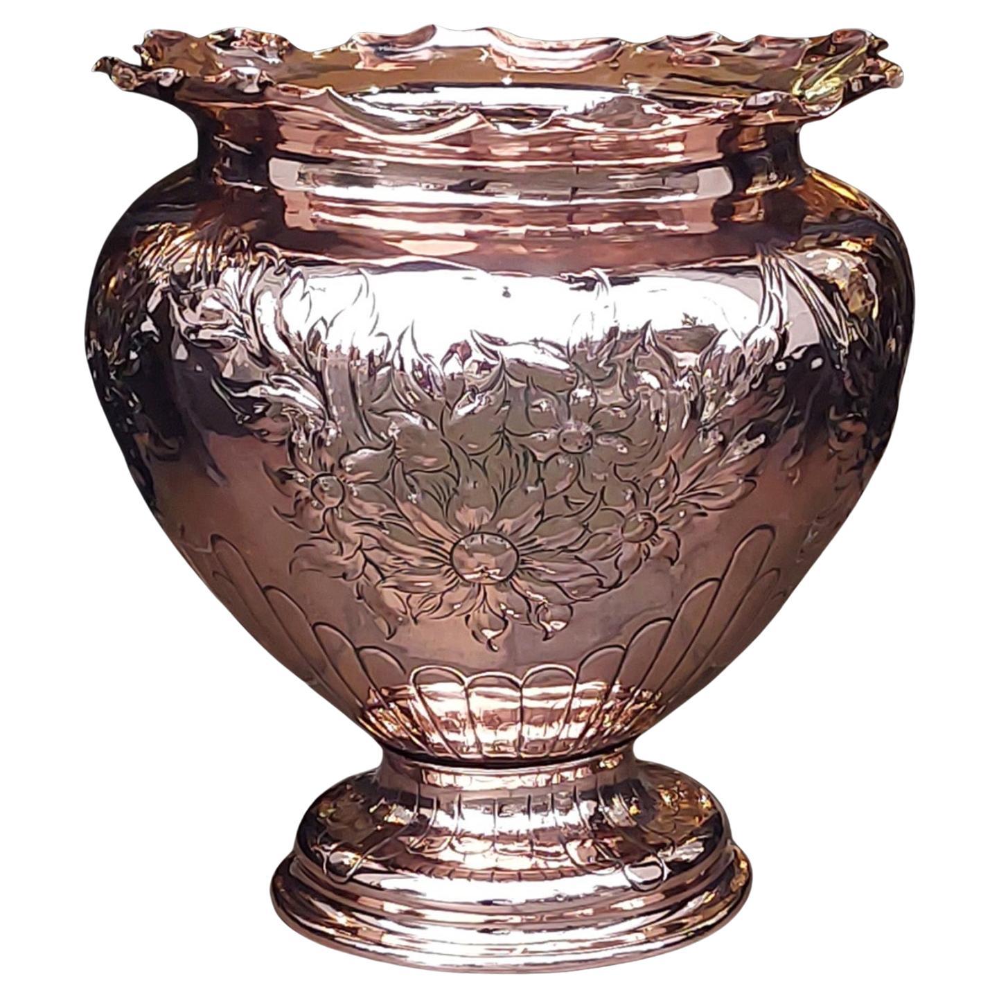 Große Art Nouveau Kupfer Pedestal Jardinaire