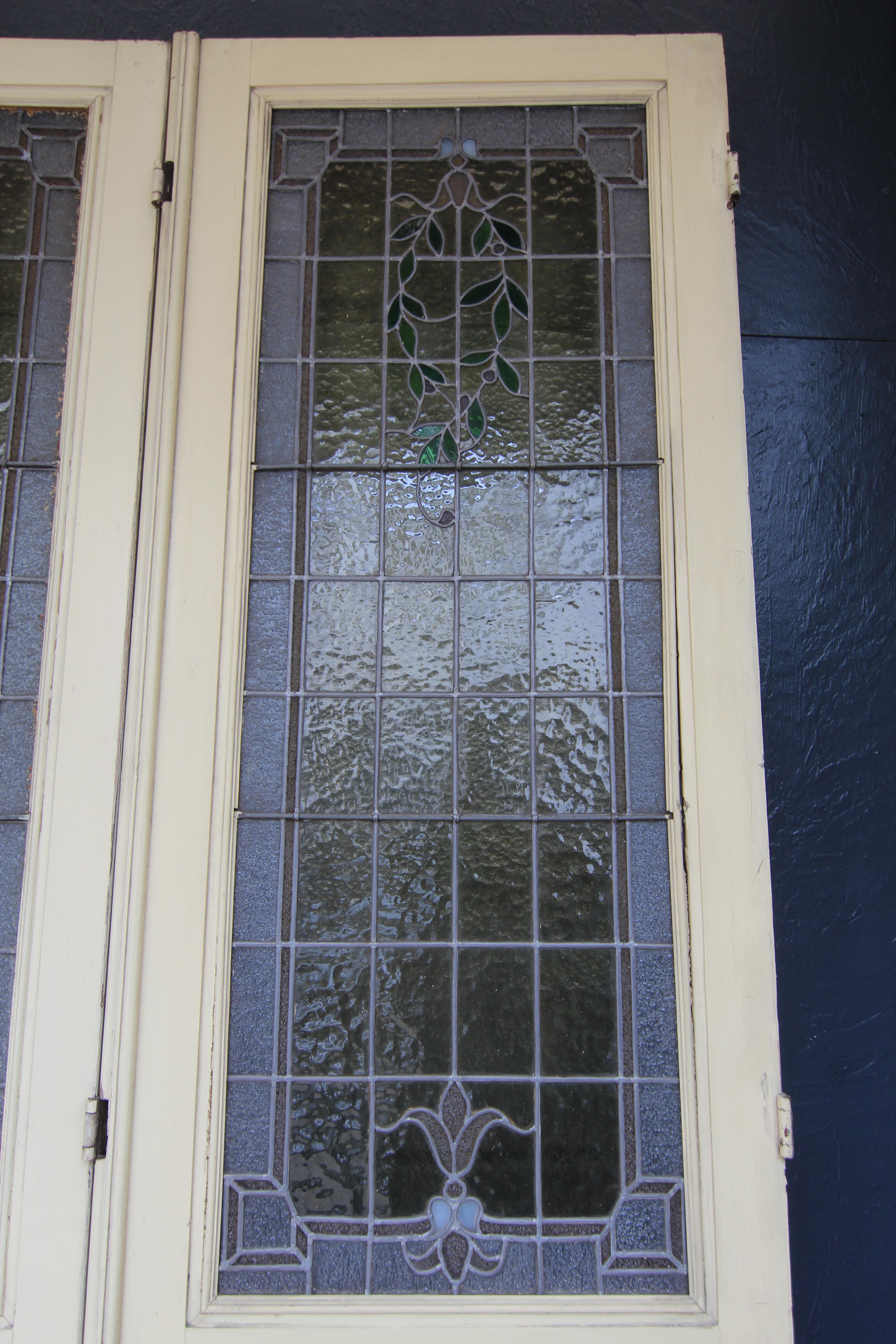 Large Art Nouveau Double Door or Room Divider with Lead Glazing For Sale 1