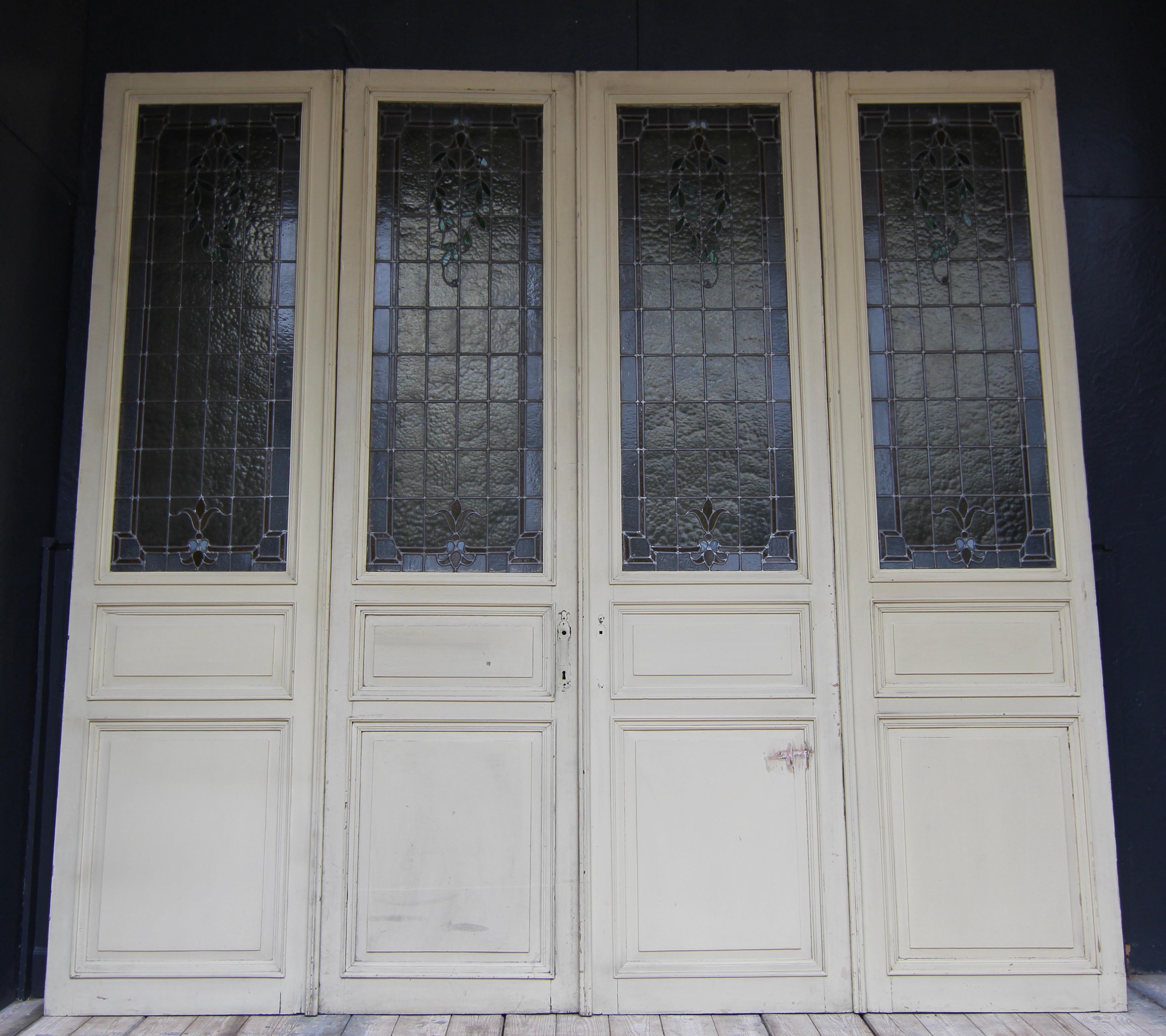 Large Art Nouveau Double Door or Room Divider with Lead Glazing For Sale 7