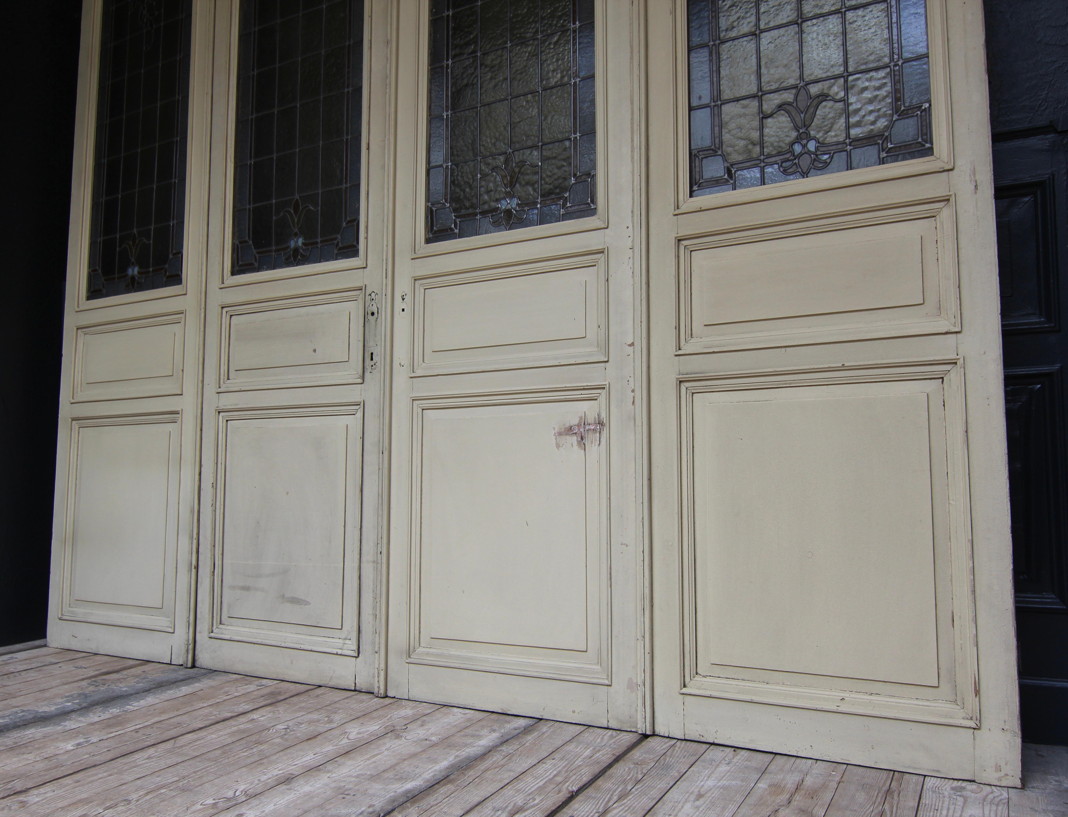 Large Art Nouveau Double Door or Room Divider with Lead Glazing For Sale 8
