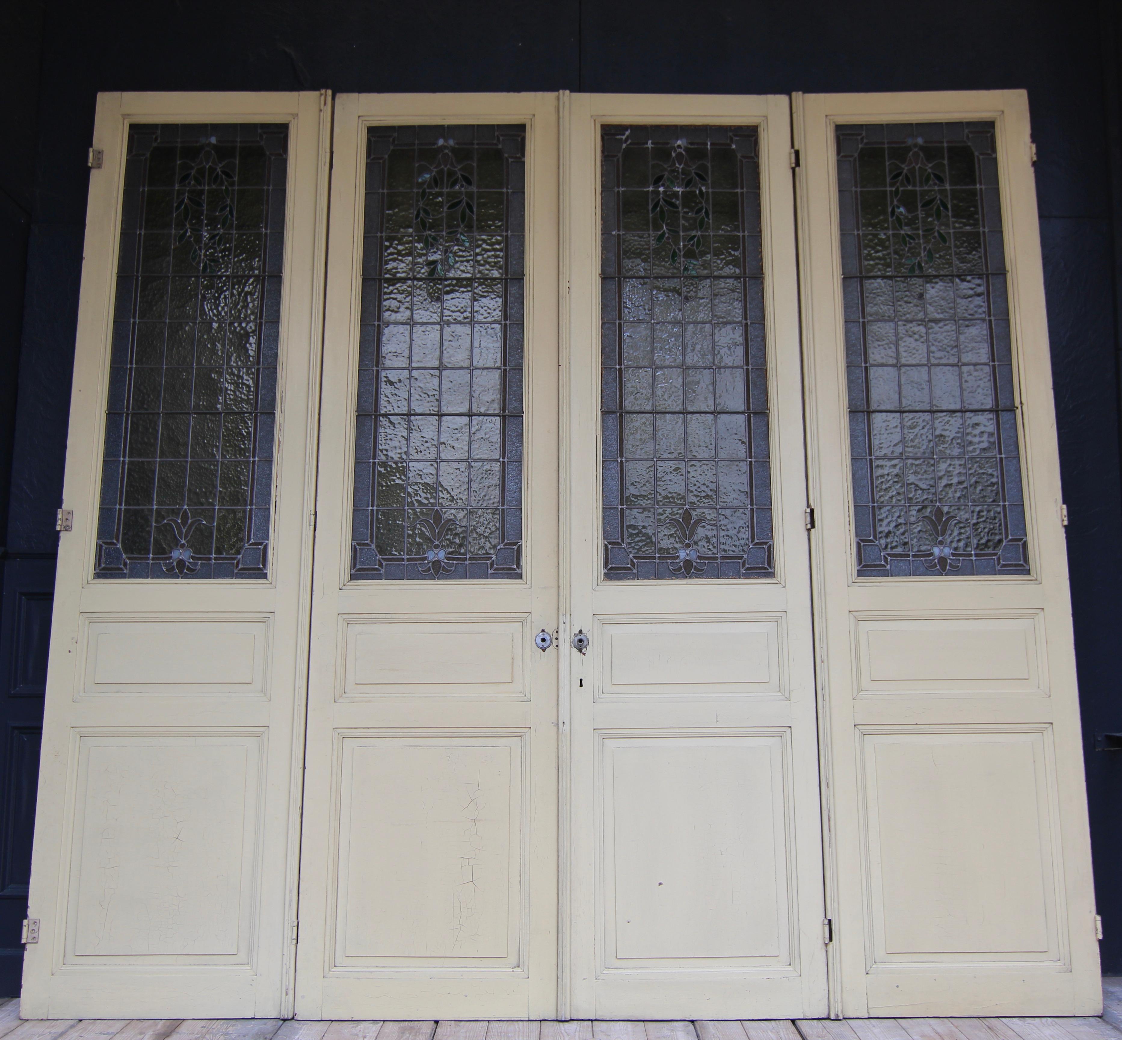 Großer Jugendstil-Doppeltüren- oder Raumteiler mit Bleiglasur (Art nouveau) im Angebot