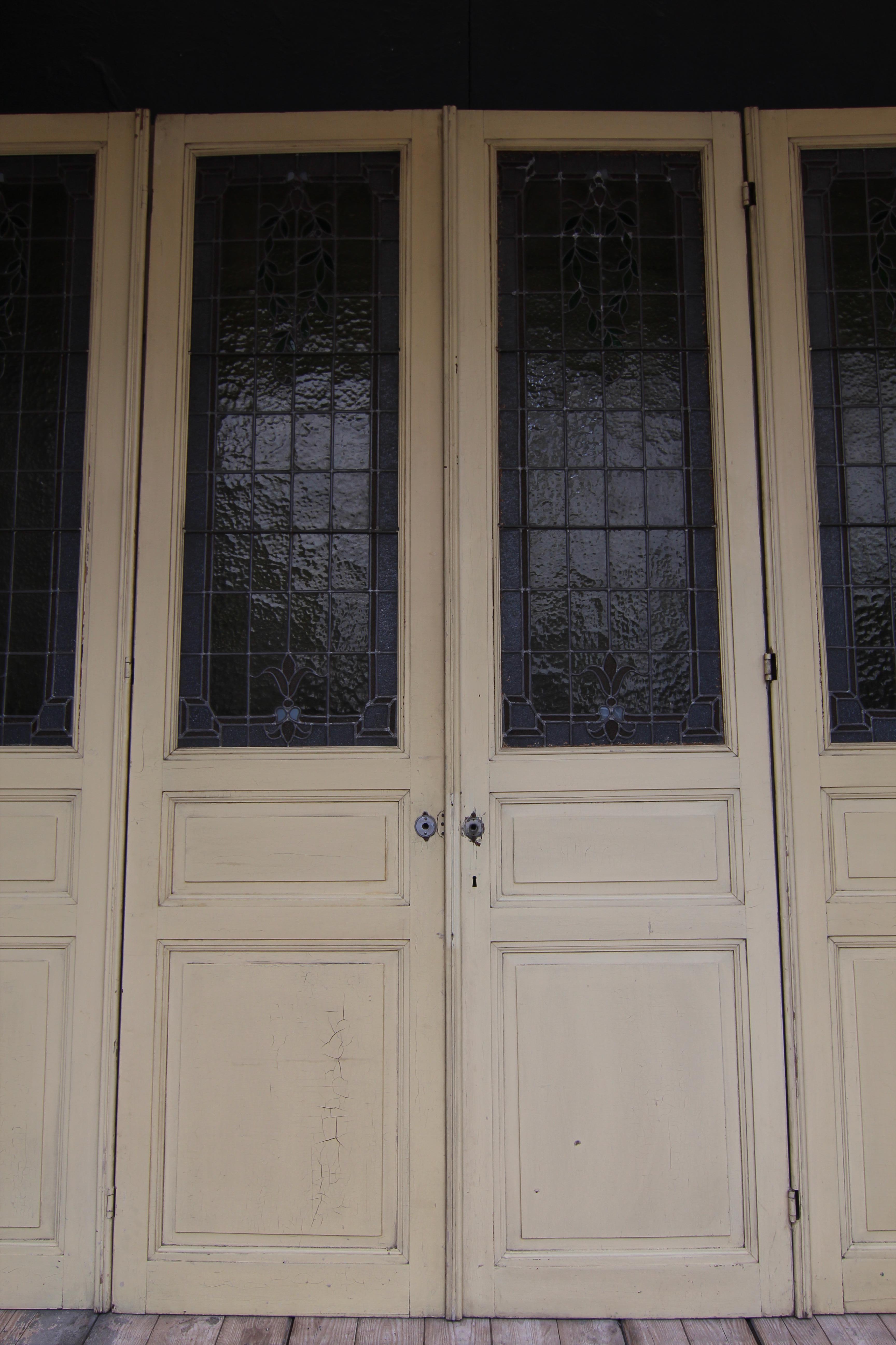 Glass Large Art Nouveau Double Door or Room Divider with Lead Glazing
