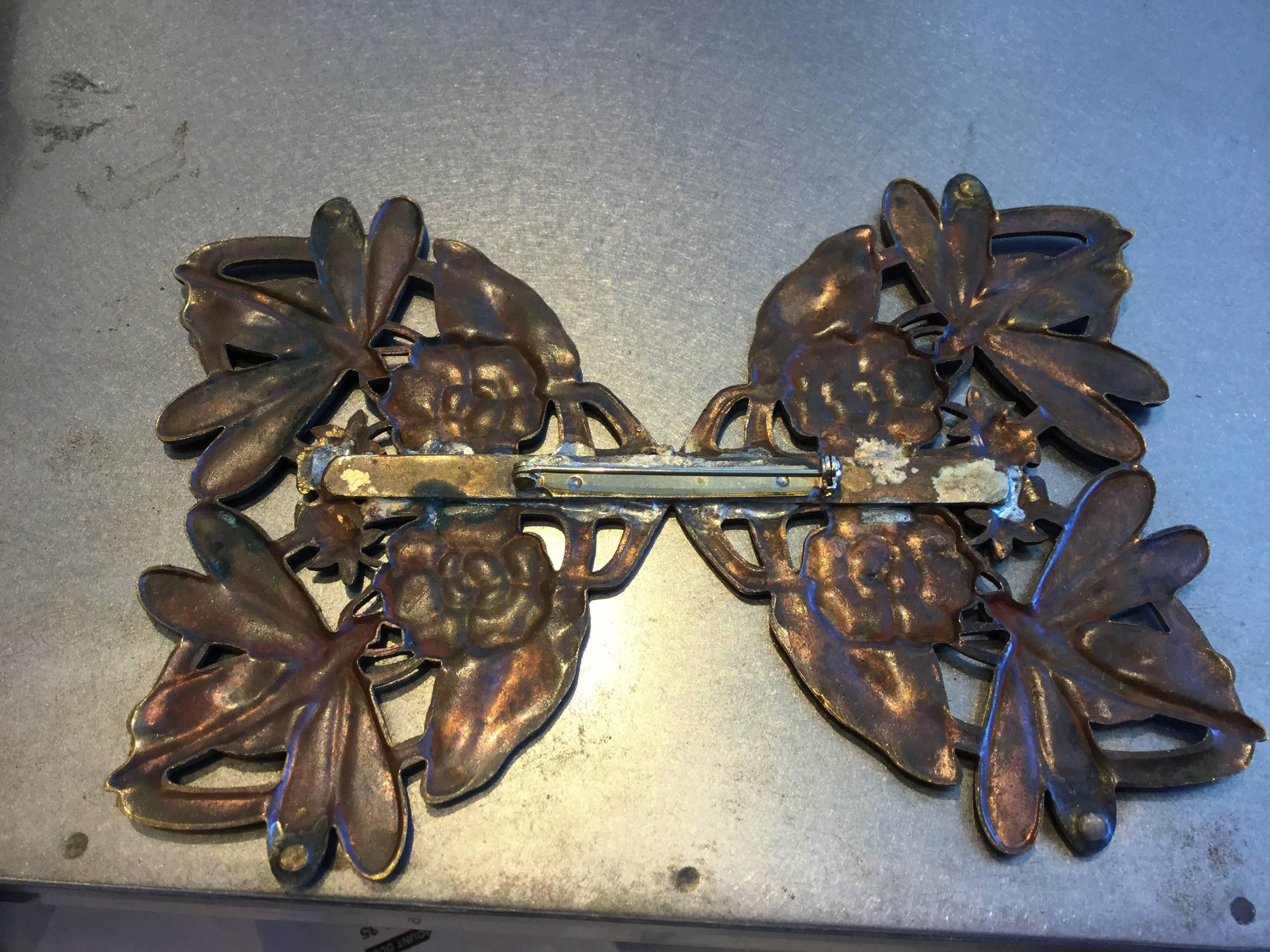 Large Art Nouveau Dragonfly Belt Buckle Pin Jewelry In Excellent Condition For Sale In North Beninngton, VT