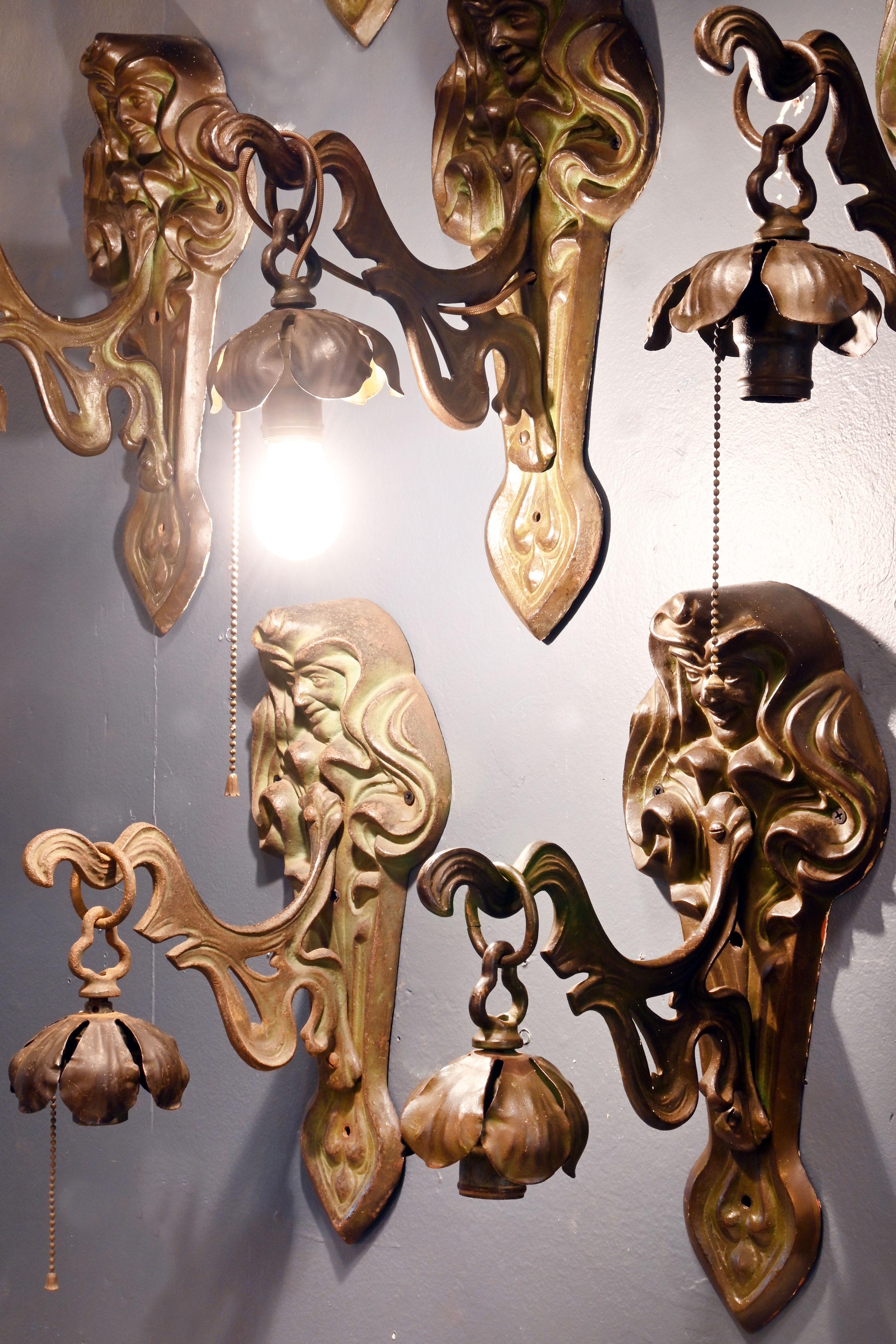 Large Art Nouveau Dreamy Sconces in Quantity 4