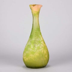 Large Art Nouveau French Cameo Acid Etched Glass Flower Vase by Emile Gallé