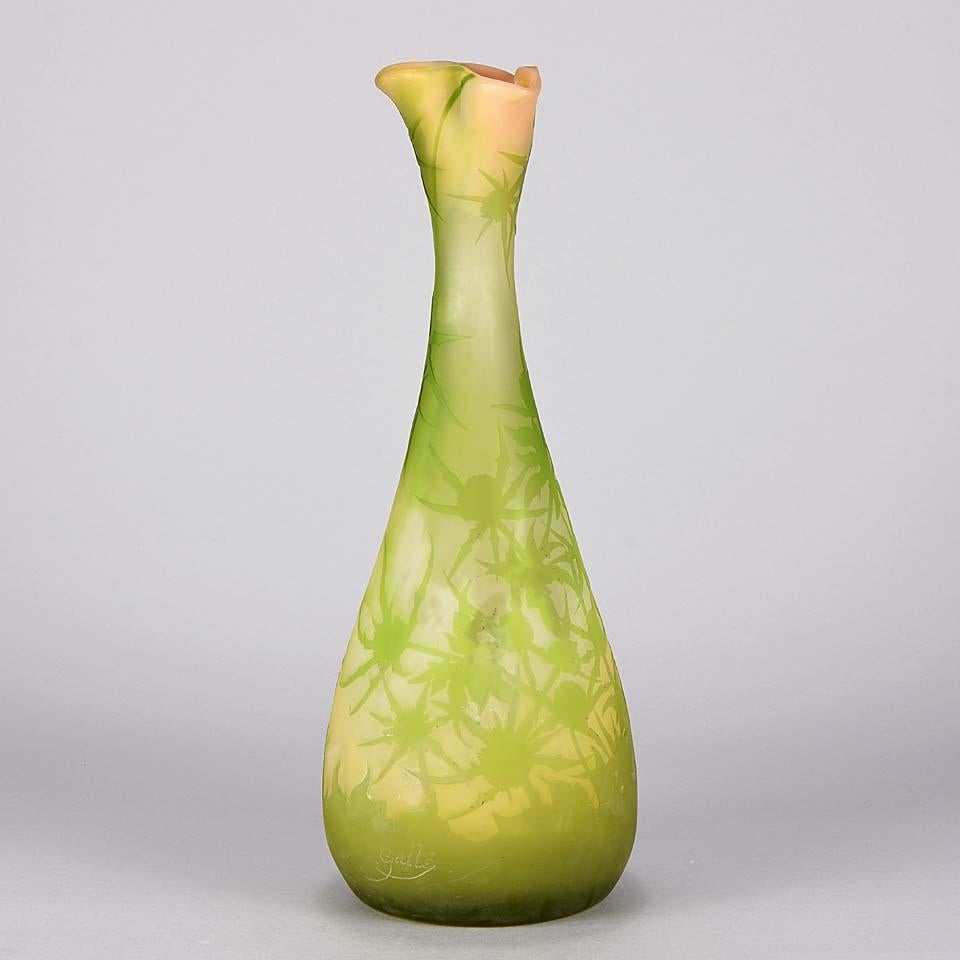 Engraved Large Art Nouveau French Cameo Acid Etched Glass Flower Vase by Emile Gallé