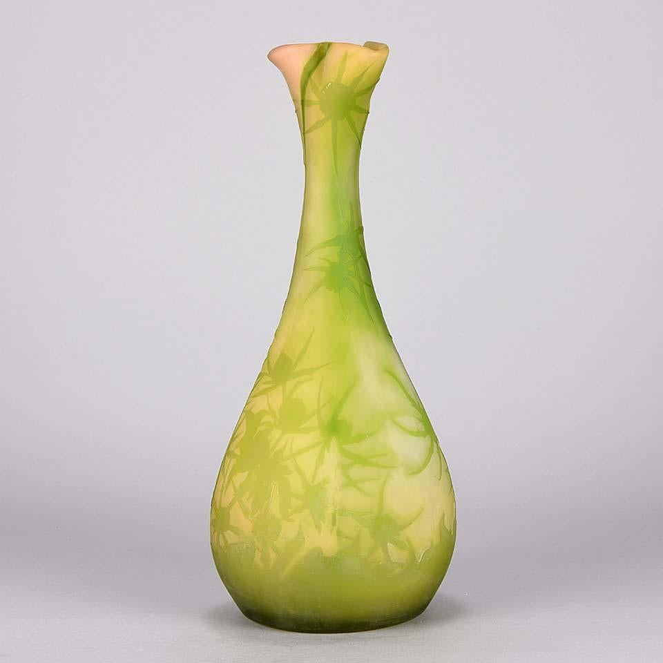 20th Century Large Art Nouveau French Cameo Acid Etched Glass Flower Vase by Emile Gallé